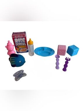10-Piece Baby Doll Accessory Play Set w/ play food, baby toys, bottles & blocks